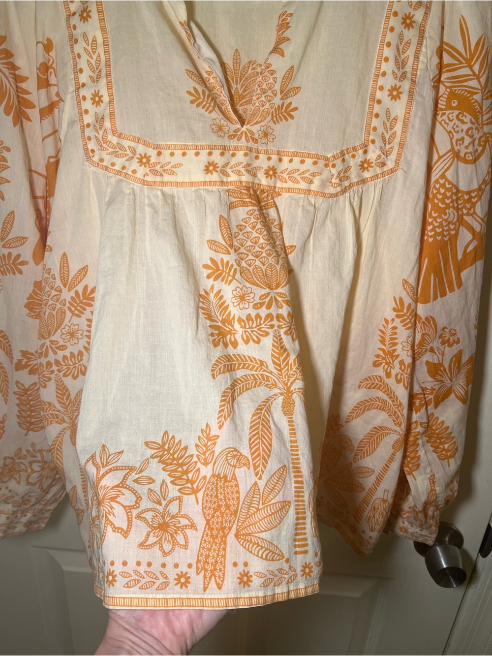 Calypso St. Barth 100% Cotton Tropical Print Peasant Blouse Large Boho - Picture 5 of 8